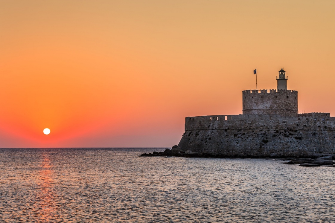 'Agios Nikolaos fortress on the Mandraki harbour of Rhodes, Greece ' - Rhodos