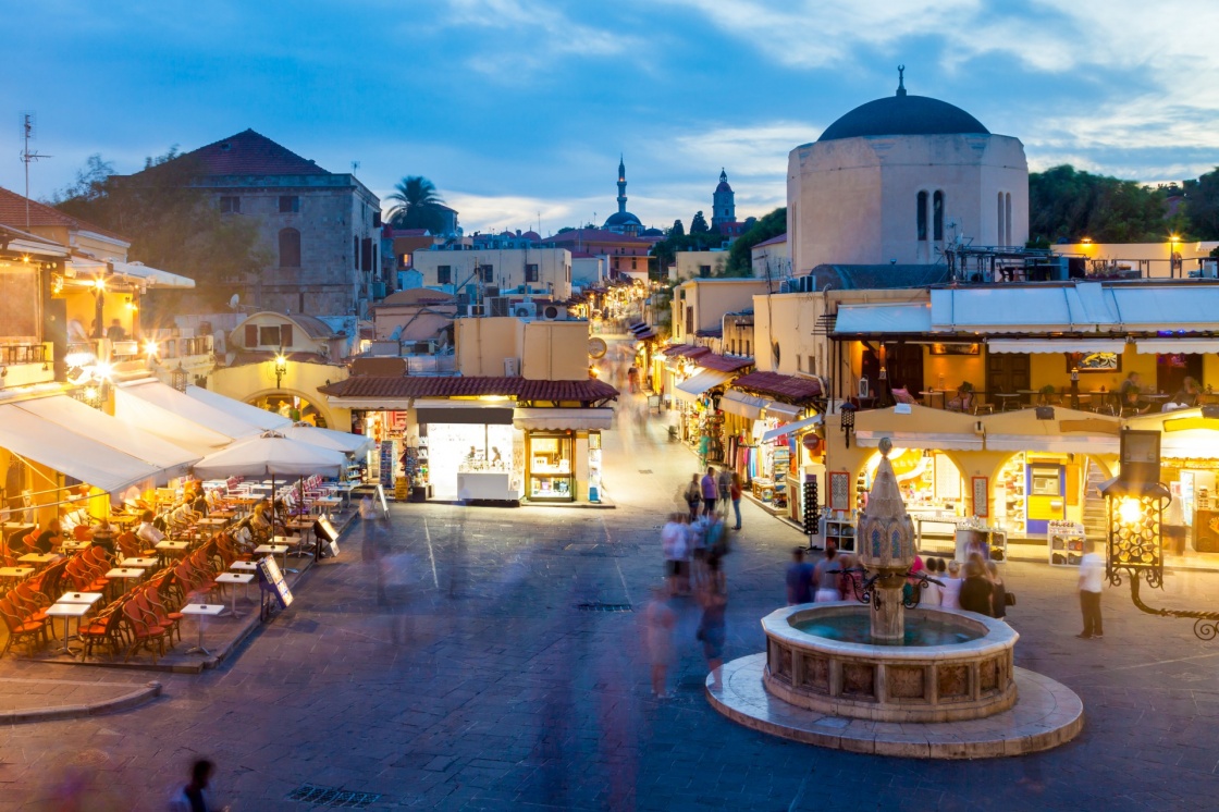 Hippocrates square in the historic Old Town of Rhodes Greece